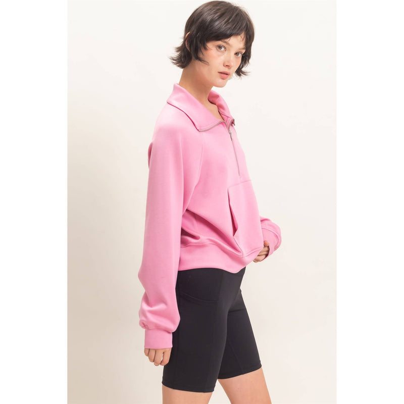 Half-Zip Raglan Pullover - Pink