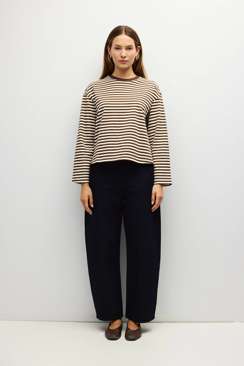The Jessie Top | Striped Long Sleeve T-Shirt - Brown & Ivory