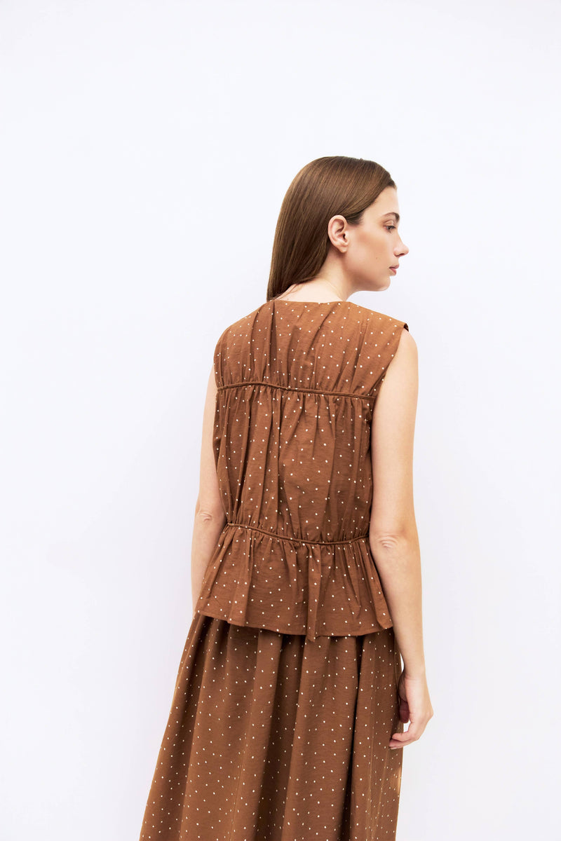 The Melinda Top | Tiered Tie Front Blouse - Brown