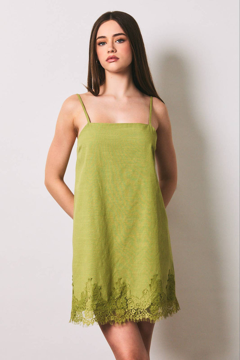 Spaghetti Strap Mini Dress - Light Green