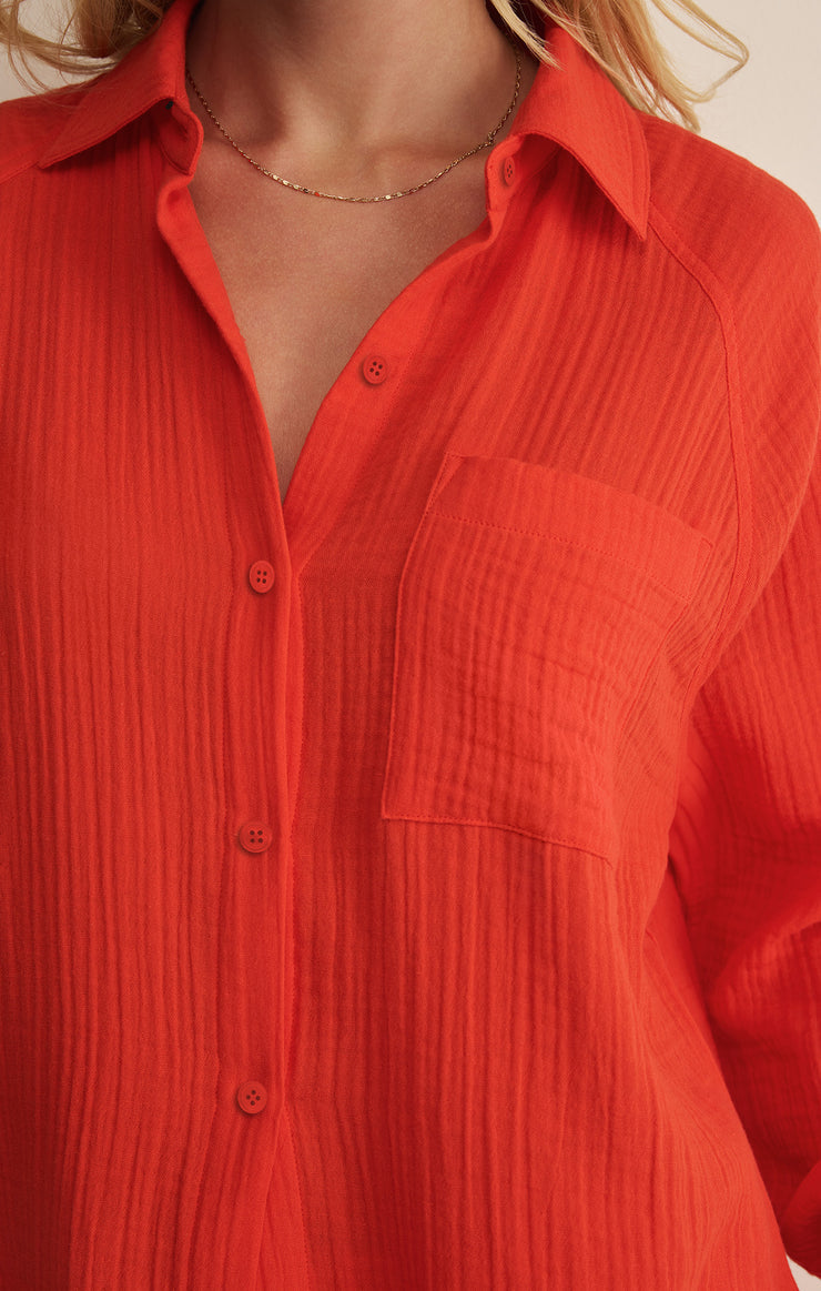 Z Supply • The Perfect Airy Gauze Button Up Top - Lychee