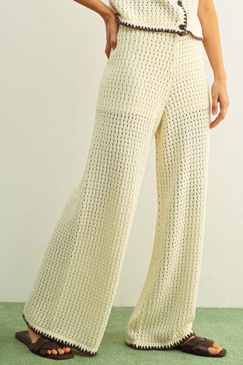 Crochet Knit Pants - Beige & Brown
