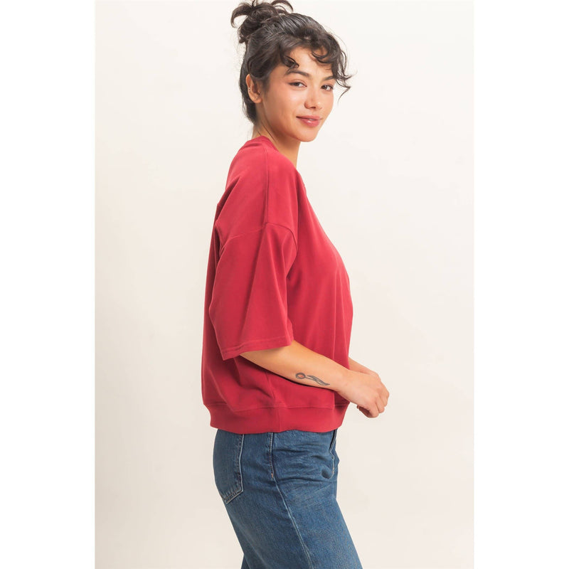 Washed Cotton T-Shirt - Dark Red