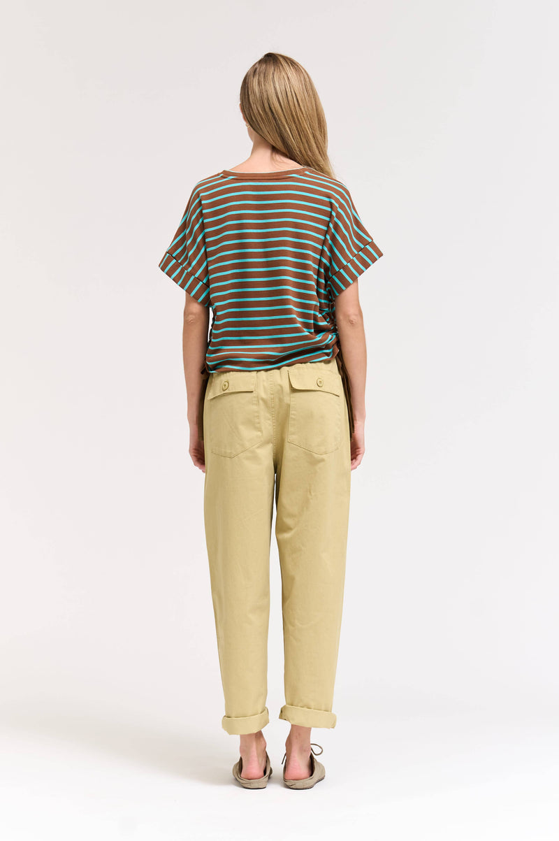 Stripe Drawstring Tee - Chocolate