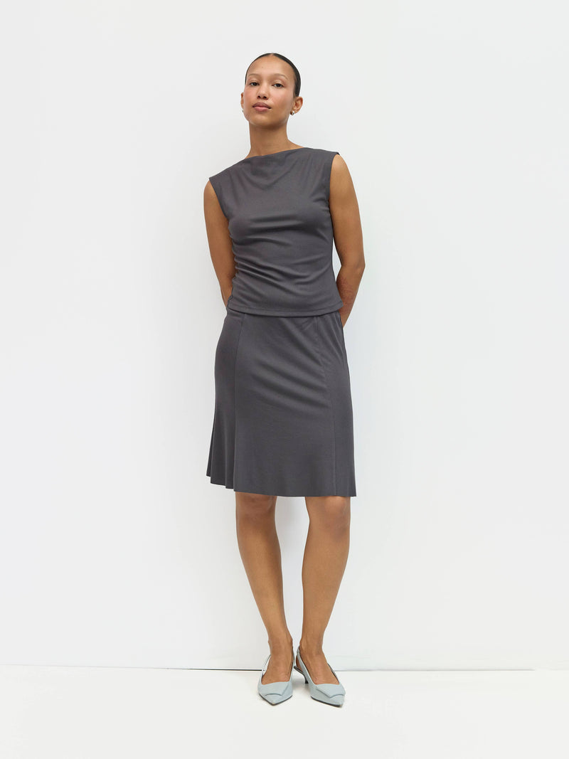 The Janey Top | Sleeveless Cowl Neck Knit Top - Charcoal