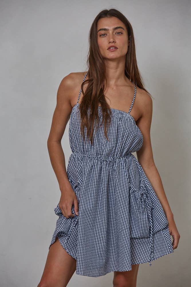 Gingham Mini Dress - Navy