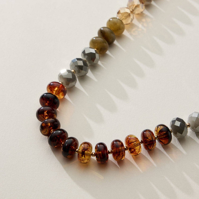 Adjustable Length Mixed Bead Short Necklace - Natural