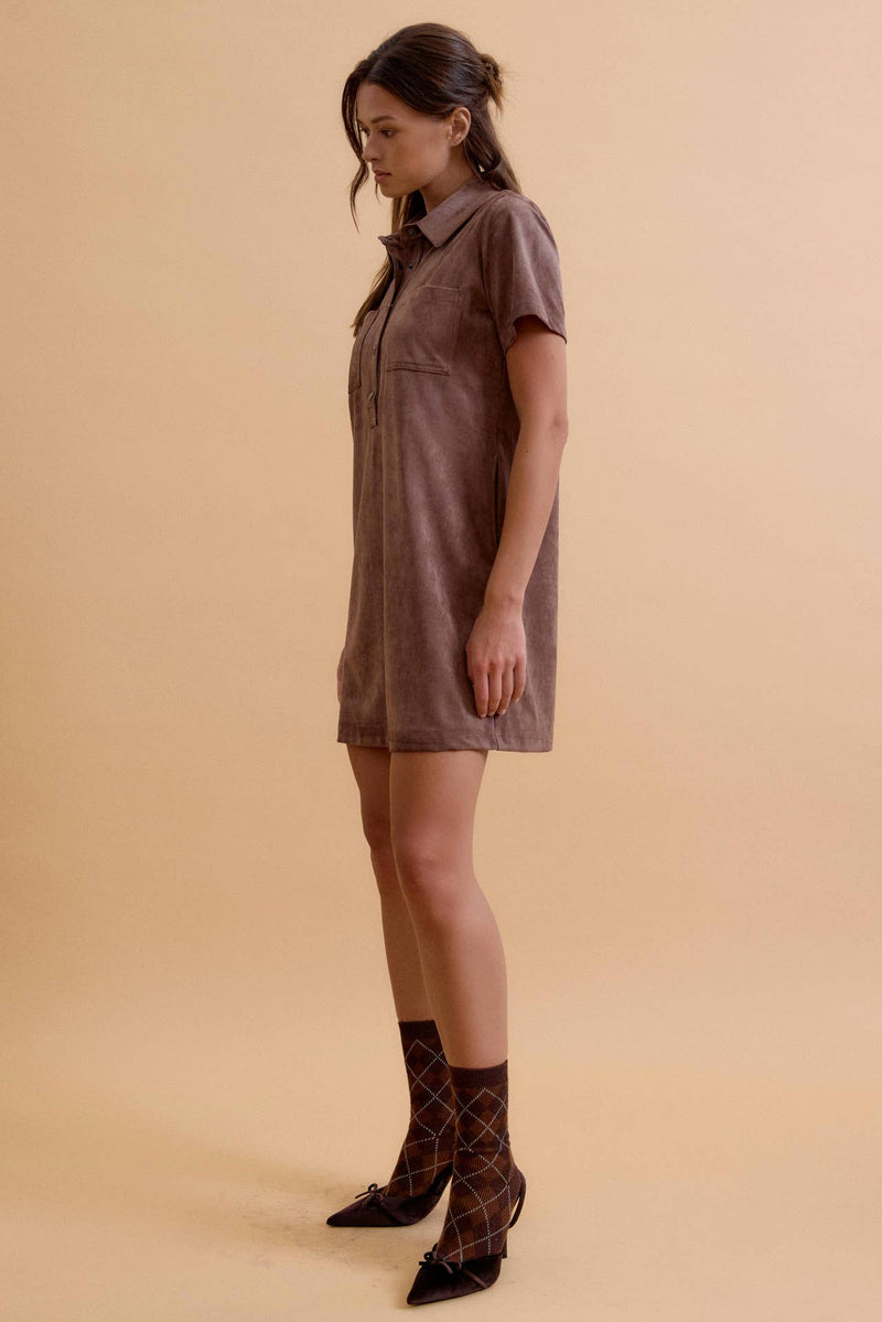 T-Shirt Polo Dress - Suede Chestnut