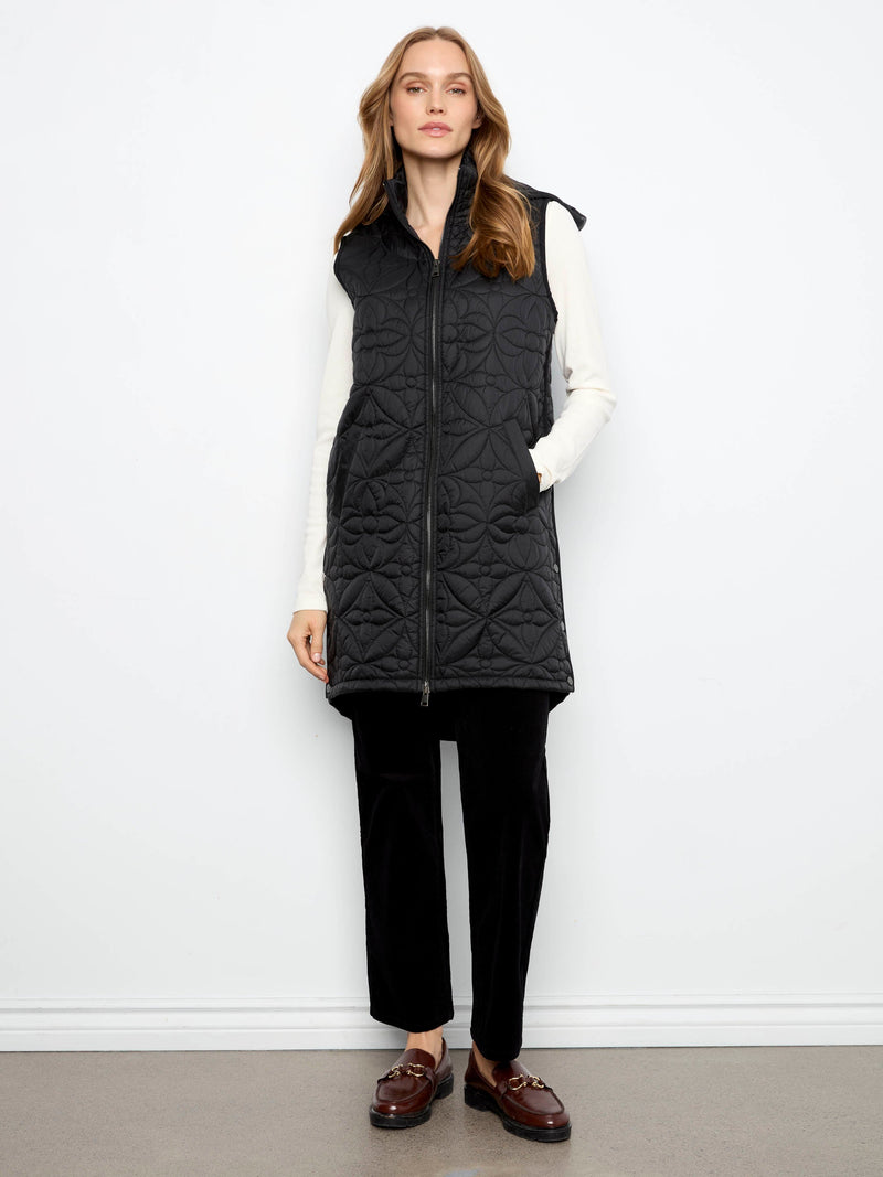Charlie B • Sleeveless Long Puffer Vest W/ Removable Hood - Black