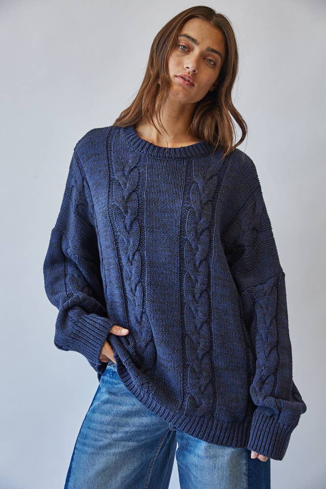 Cable Knit Sweater - Navy