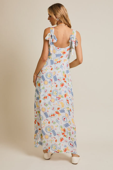 Fruit Print Dress - Light Blue