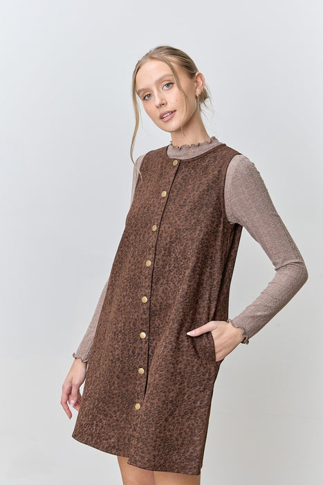 Leopard Print Mini Dress - Brown