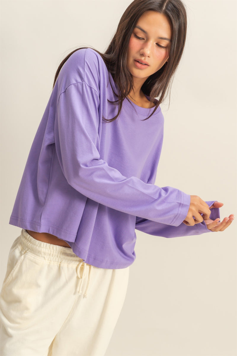 Wide Long Sleeve T-Shirt - Lavender