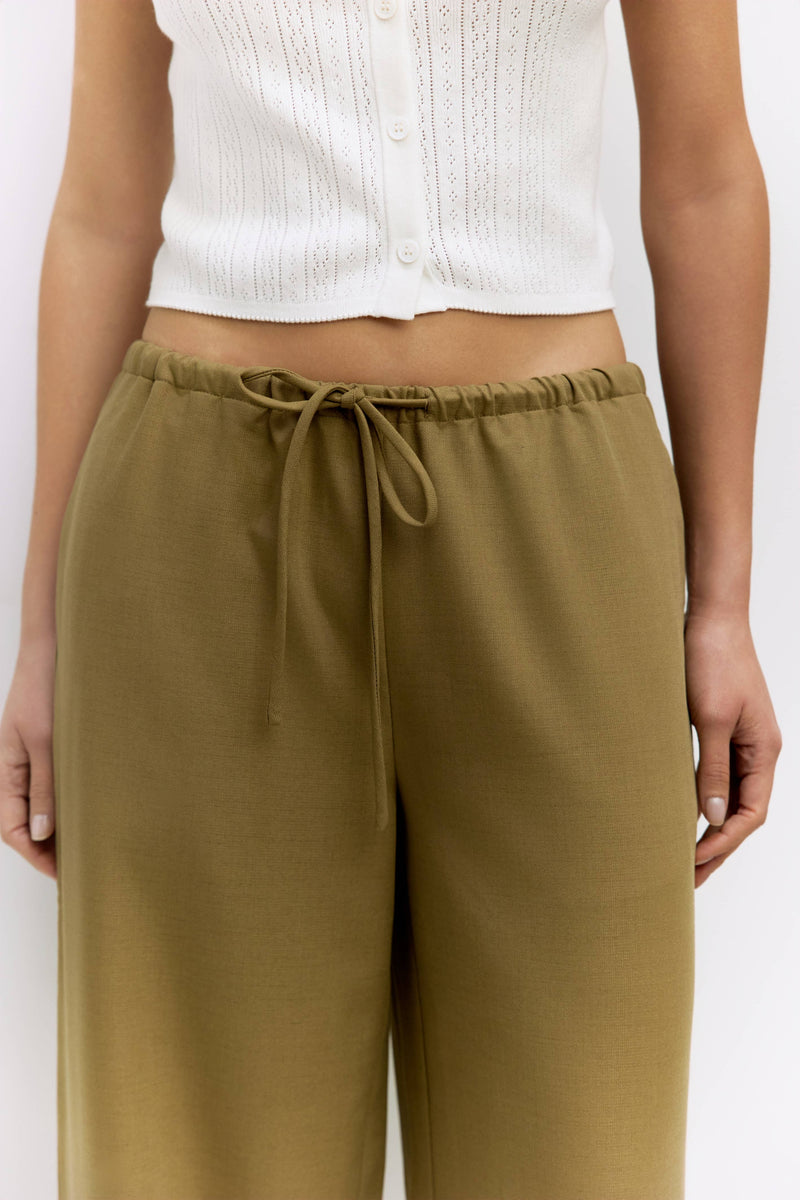 The Vera Pants | Drawstring Wide Leg Pants - Khaki