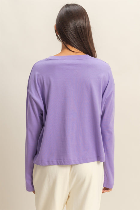Wide Long Sleeve T-Shirt - Lavender