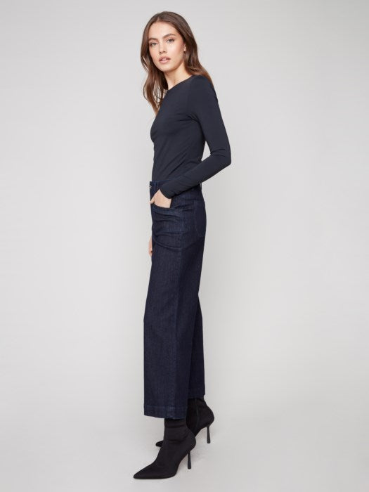 Cropped Wide Leg Stretch Denim Pant