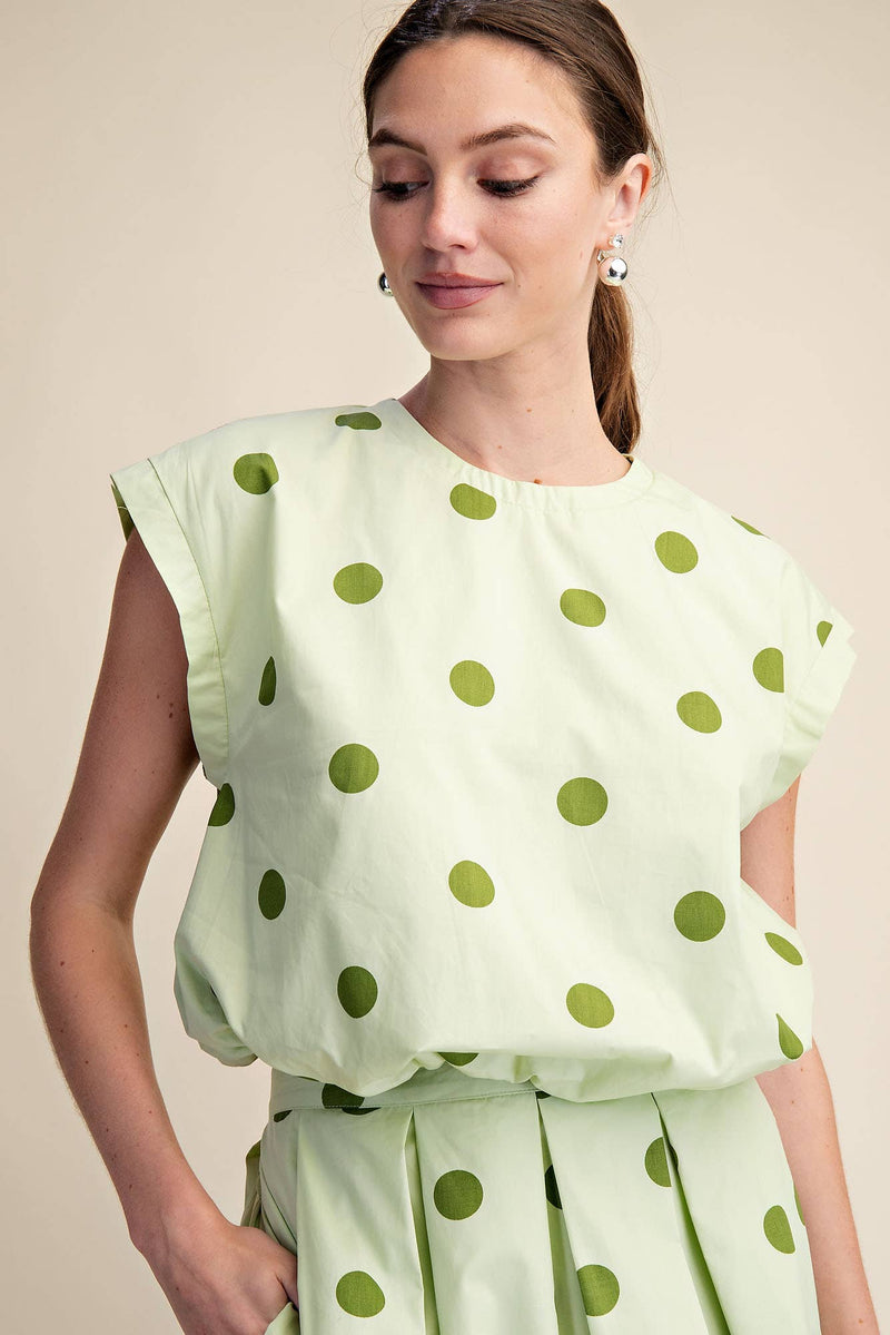Round Neck Band Bubble Crop Top - Sage