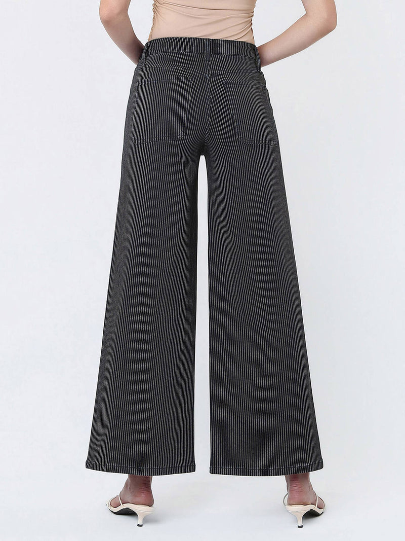 High Rise Wide Leg Jeans - Striped