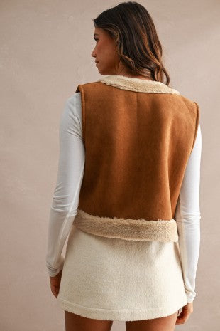 Reversible Vest W/ Sherpa & Suede - Camel