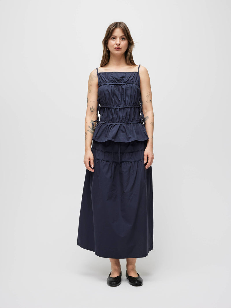 The Vanessa Top | Side Tie Poplin Tank Top - Navy