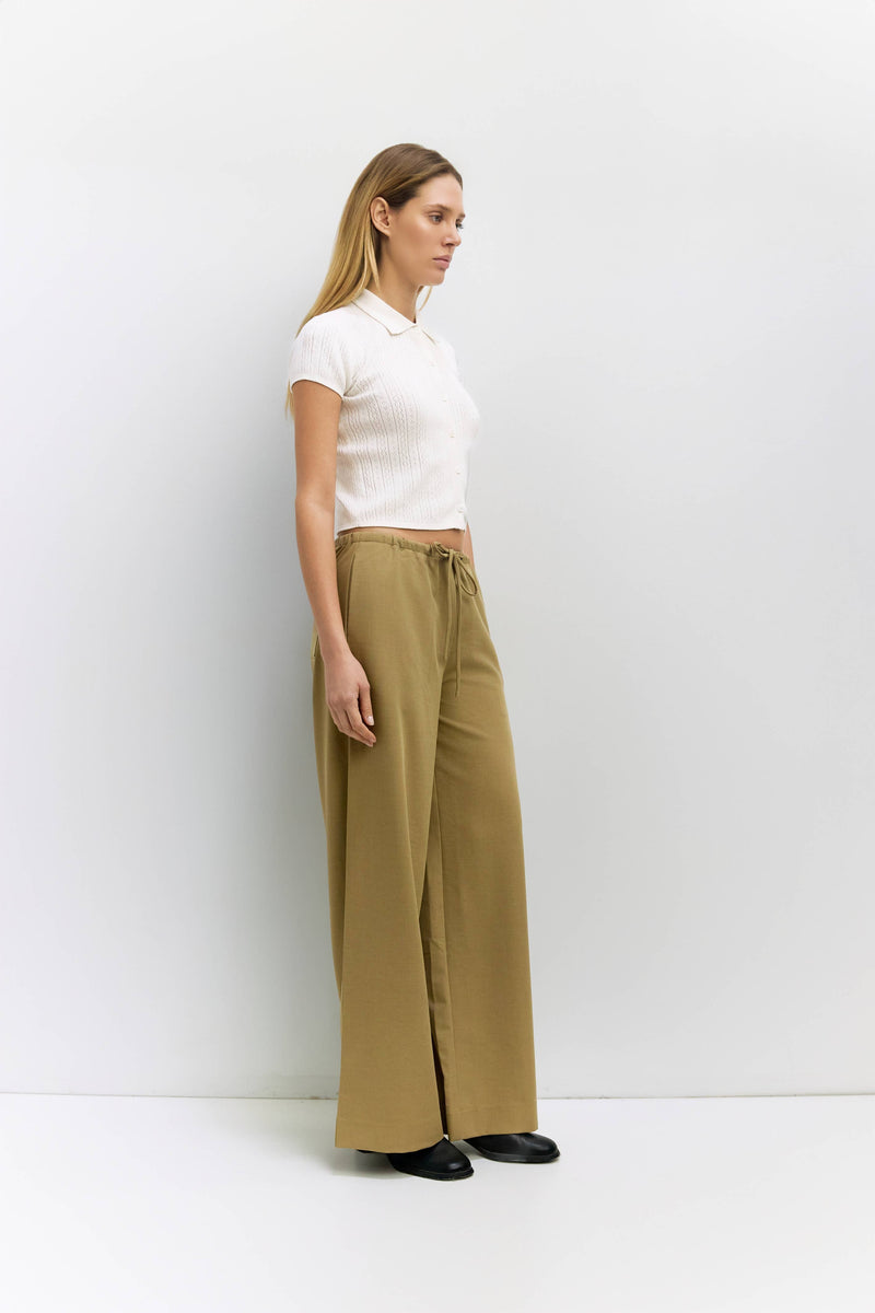 The Vera Pants | Drawstring Wide Leg Pants - Khaki