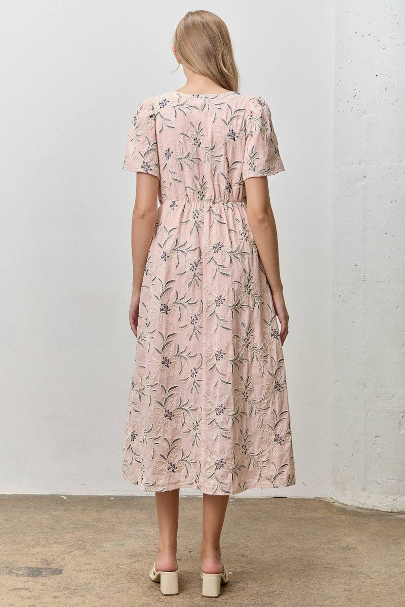 Floral Embroidered Midi Dress - Pink (Curvy)