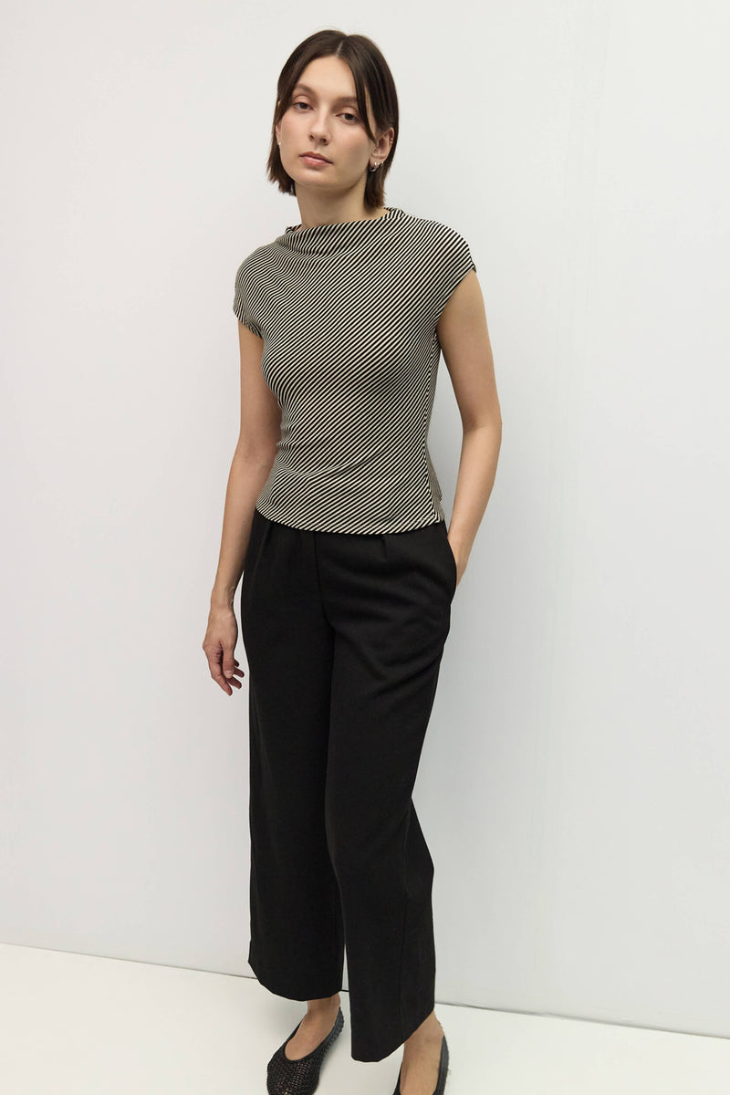 The Trinity Top | Diagonal Striped Knit Top - Black & White