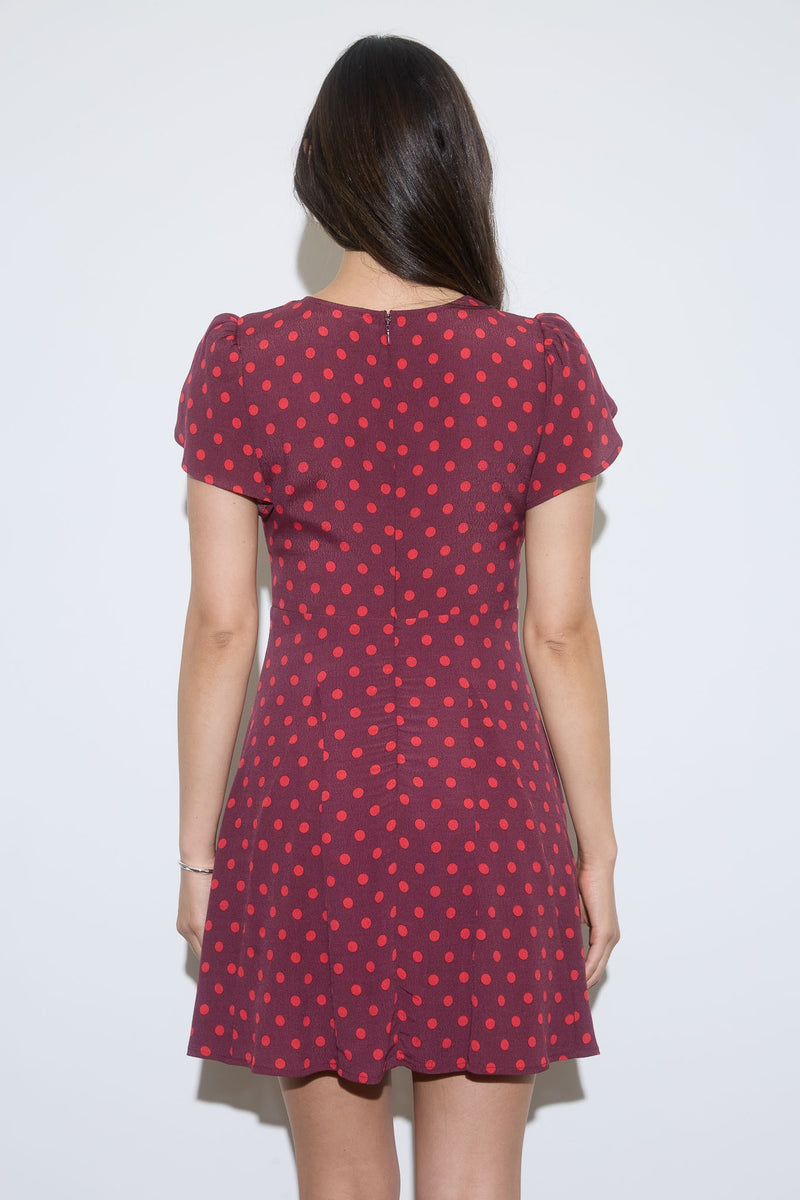 Polka Dot Mini Dress - Burgundy