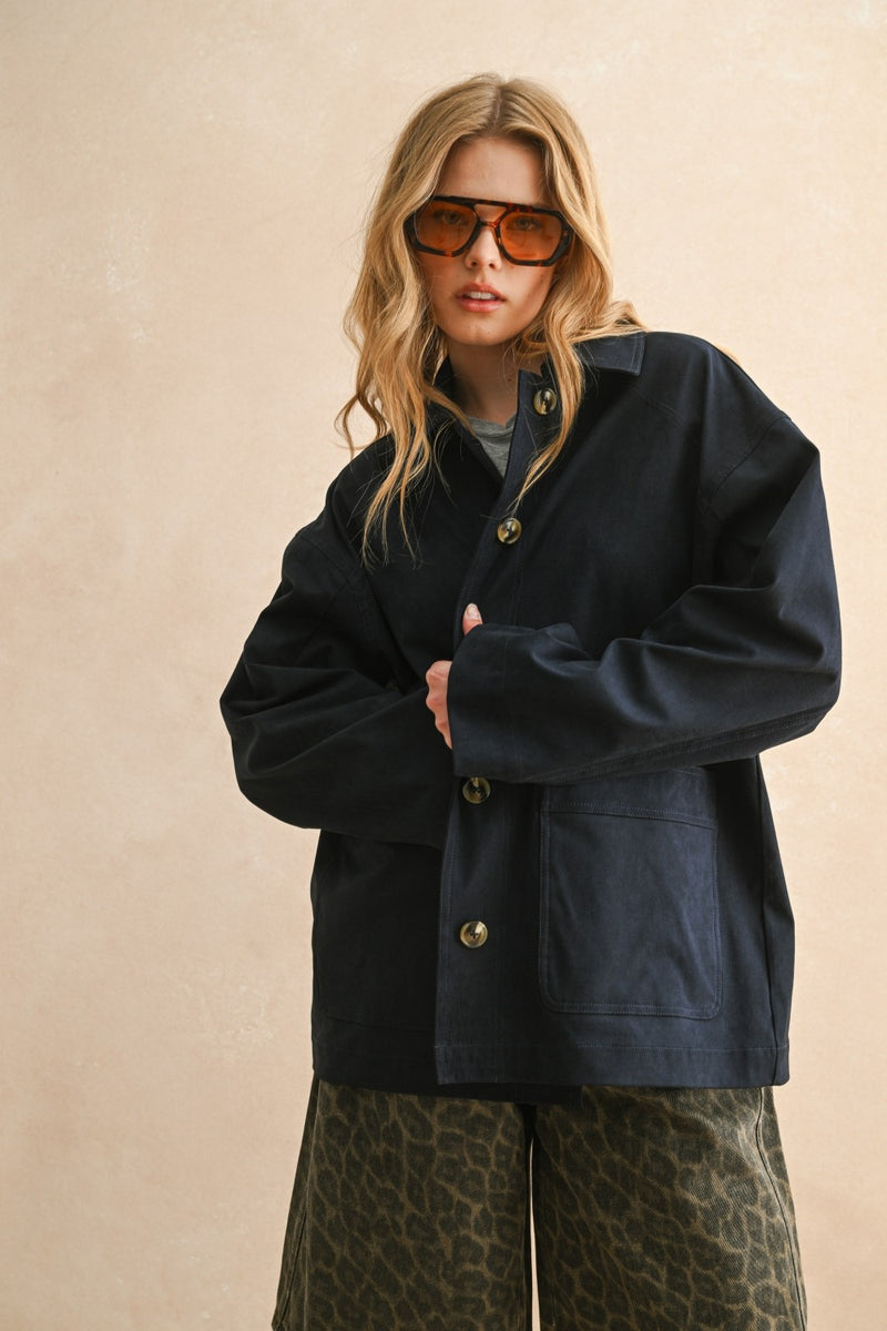 Suede Jacket - Navy