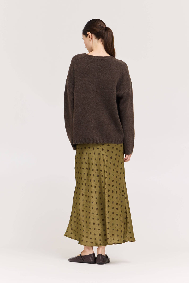 Floral Satin Slip Skirt - Tapenade