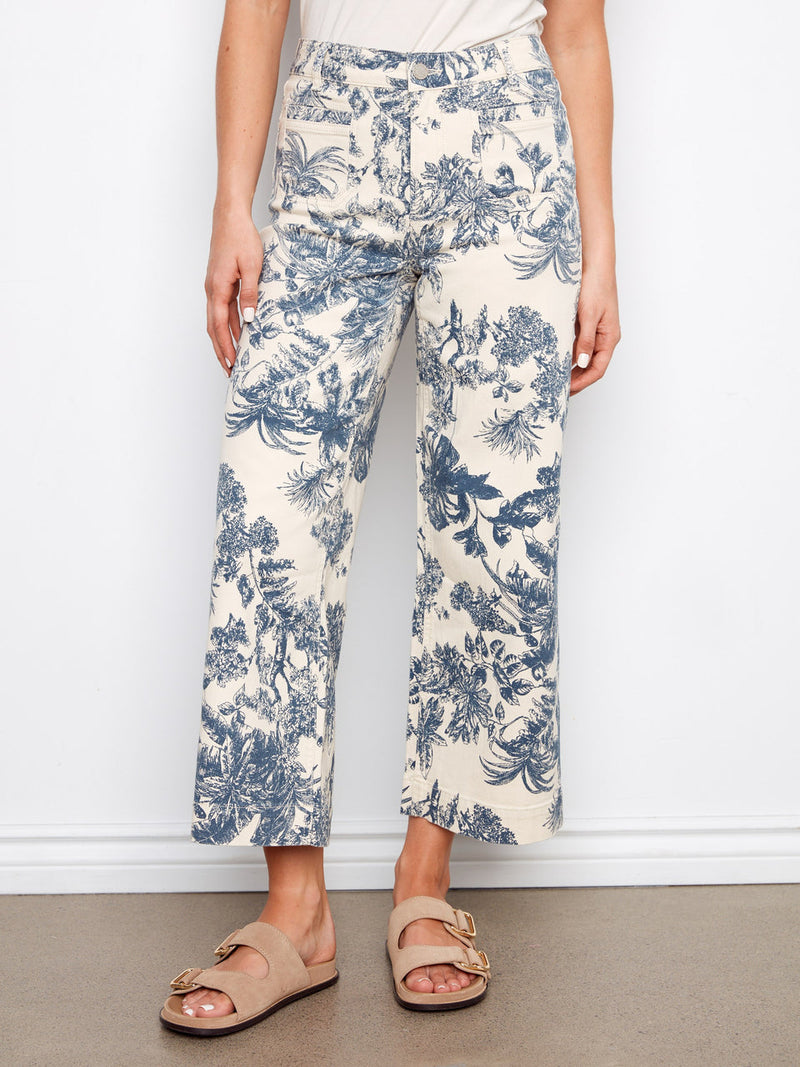 Charlie B • Printed Cropped Patch Pocket Flare Twill Pants - Versailles