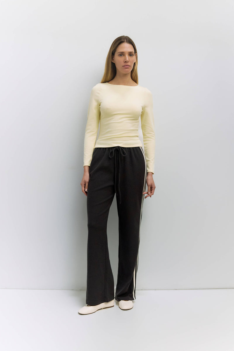 The Enzo Pants | Wide-Leg Thermal Sport Pants - Charcoal & Cream