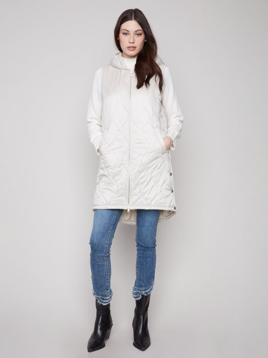 Pearlized Puffer Long Vest - Champagne
