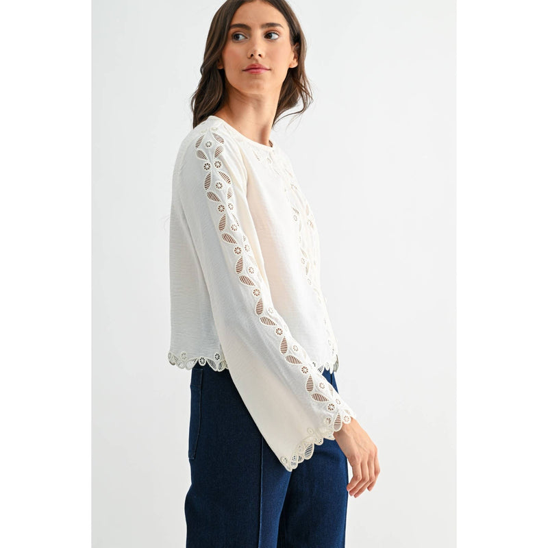 Scalloped Embroidered Blouse - Ivory