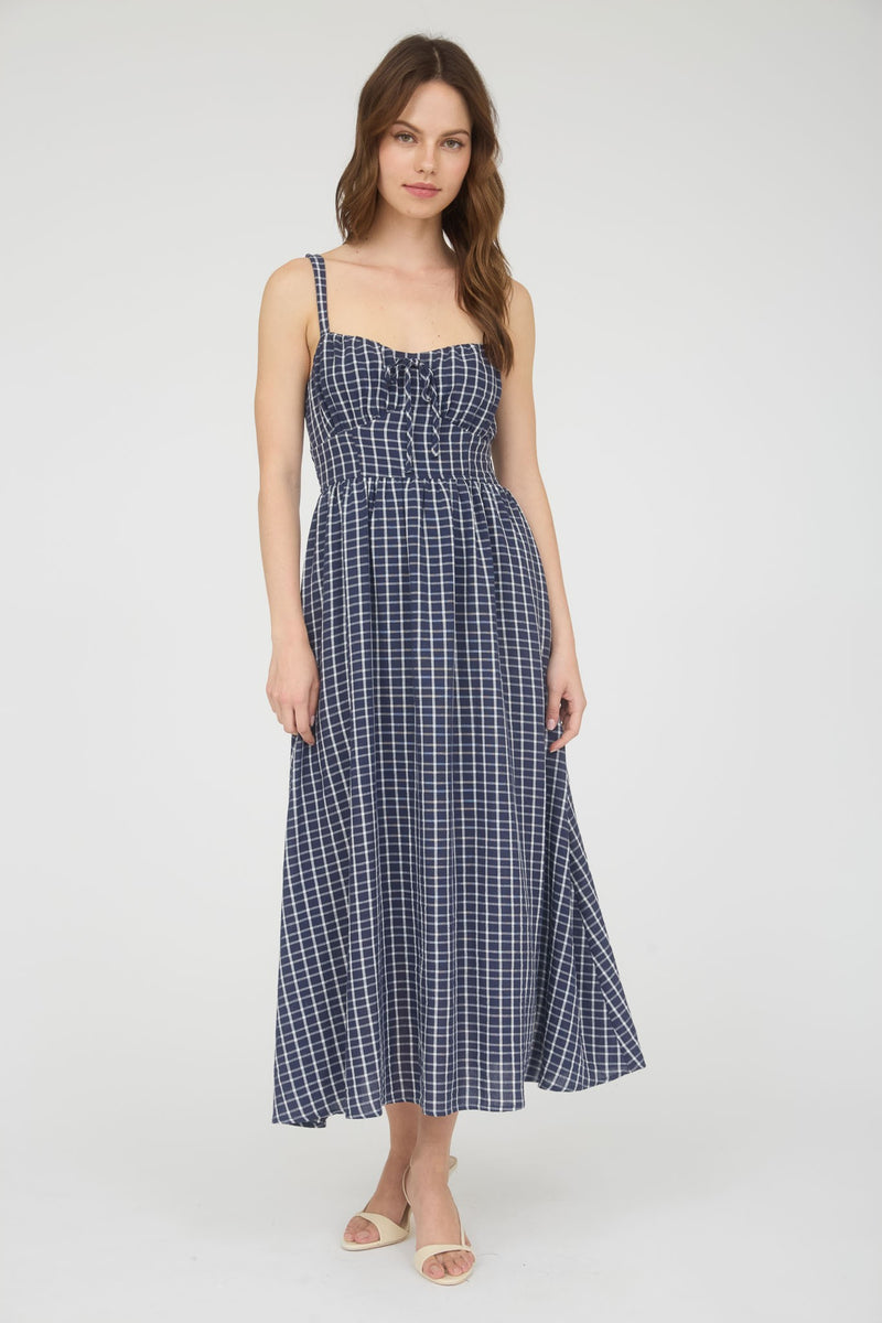 Plaid Midi Dress - Navy
