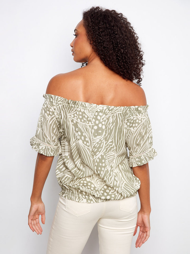 Charlie B • Printed Short Sleeve Off Shoulder Blouse - Prisma