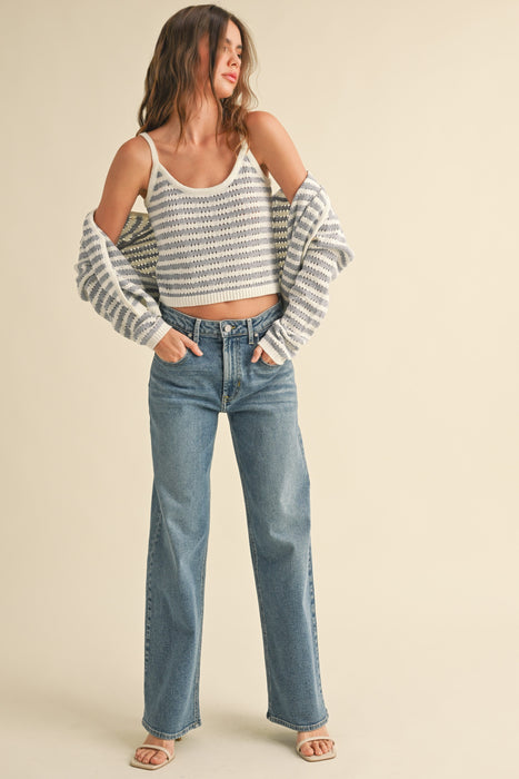 Crochet Knitted Tank - Blue & White