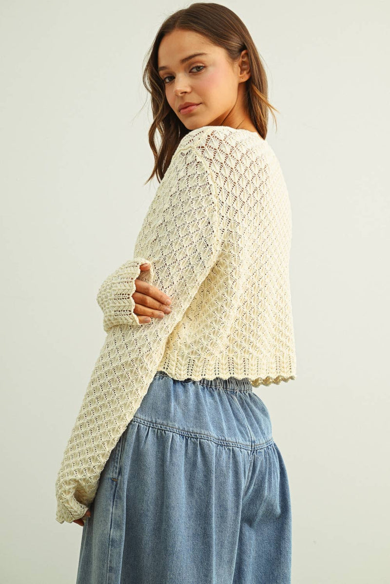 Scallope Crochet Cardigan - Beige