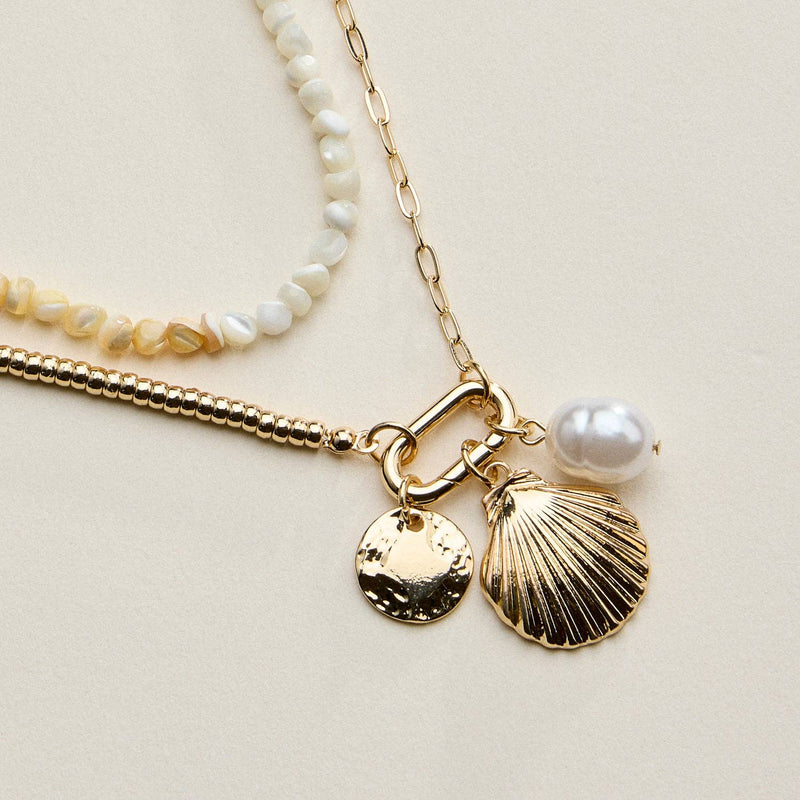 Shell Charms Asymmetric Chain & Beads Necklaces - Neutral