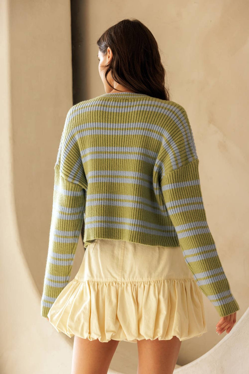 Striped Ribbed Sweater - Blue/Green