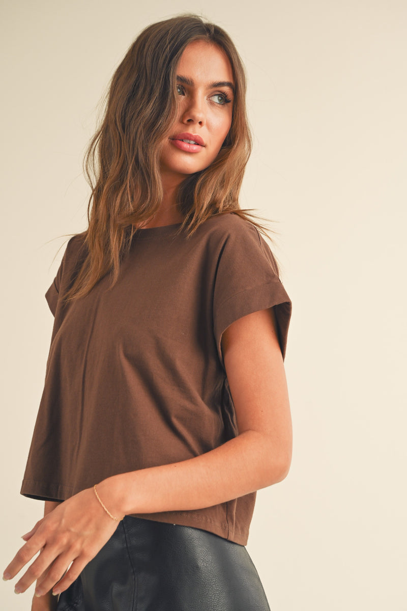 Cuffed Sleeve Top - Brown