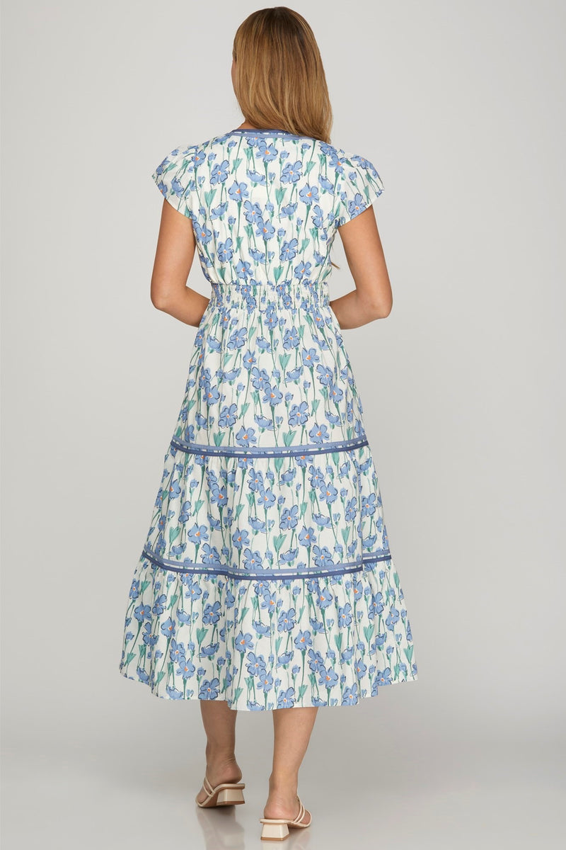 Floral Tiered Dress - Blue