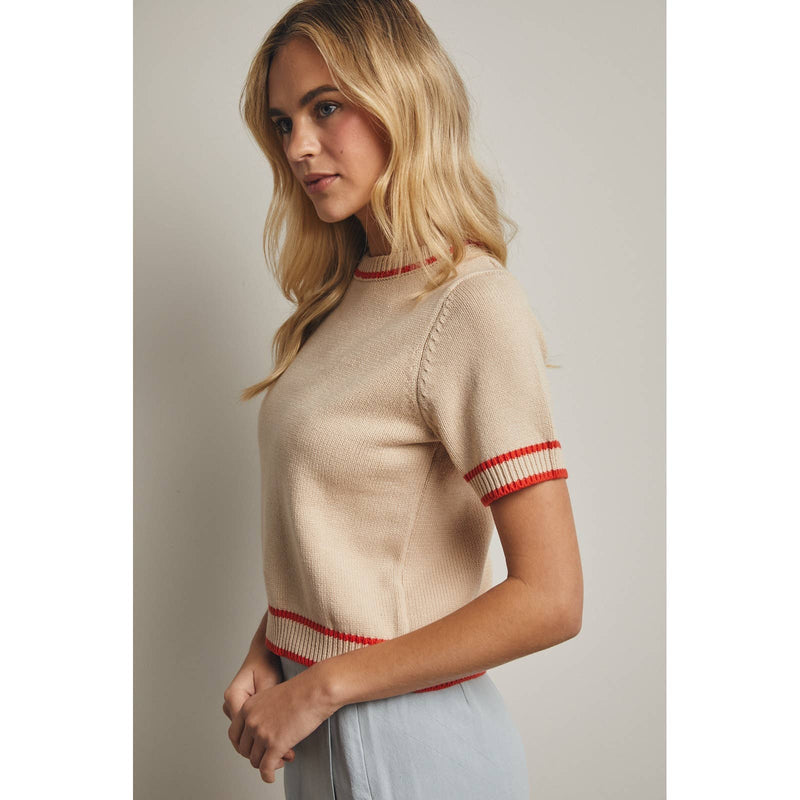 Short Sleeve Sweater - Natural & Poppy