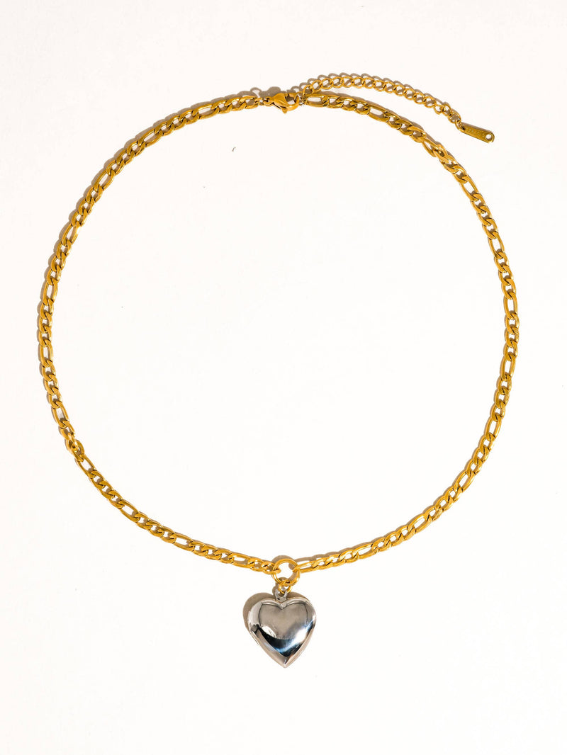 Heidi 18k Gold Non-Tarnish Two Tone Heart Locket Necklace