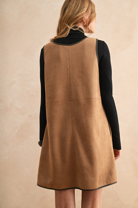 V Neck Suede Dress - Mocha