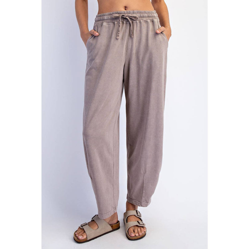 Mineral Washed Cotton Barrel Pants - Mocha