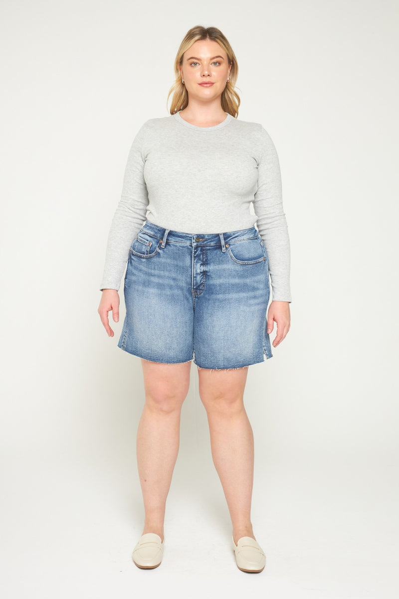 Mica • High Rise Raw Hem Shorts - Vintage Blue