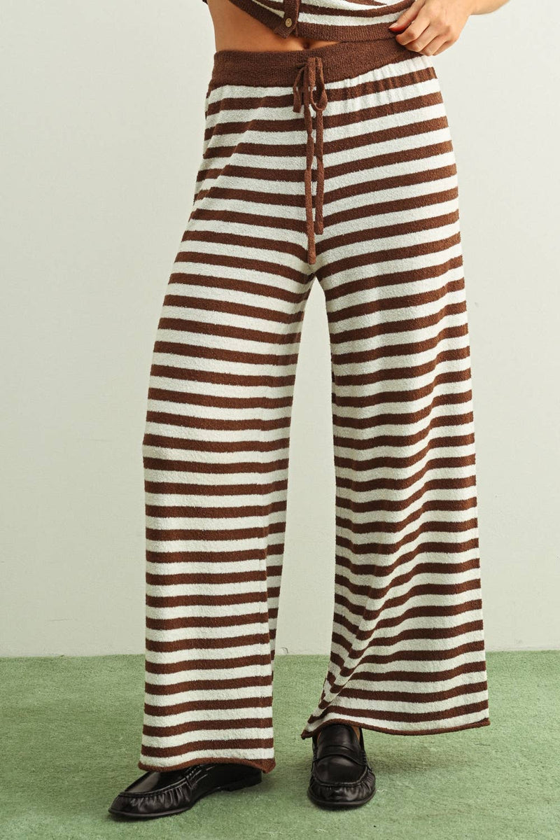 Striped Knit Pants - Brown & White