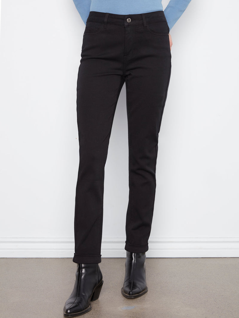 Charlie B • Cuffed Hem Slim 5 pocket Twill Pants - Black