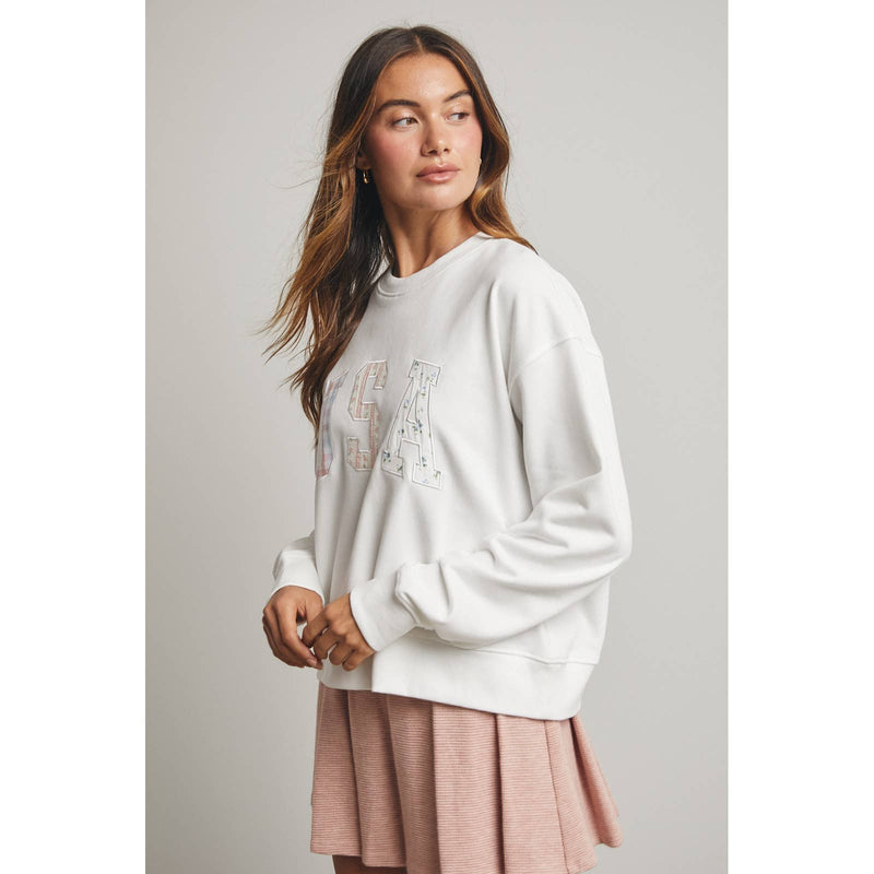 Multi-Print Patchwork USA Pullover - Off-White